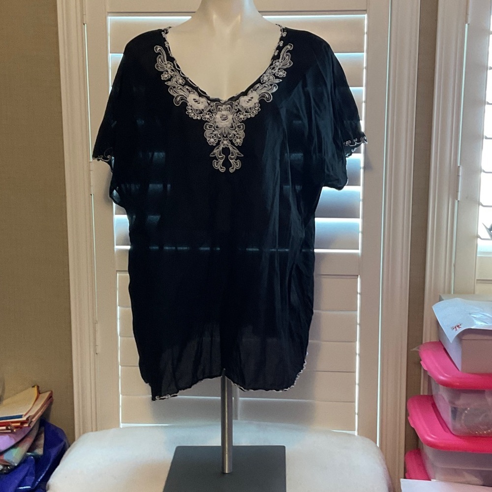 Intro. Black Blouse with White Embroidery